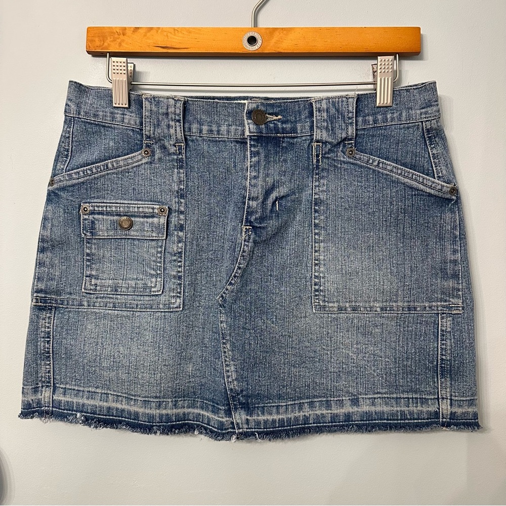 Vintage Express Denim Mini Skirt Size 7 8 Y2K Cargo Low Rise Indie Sleeze Jean